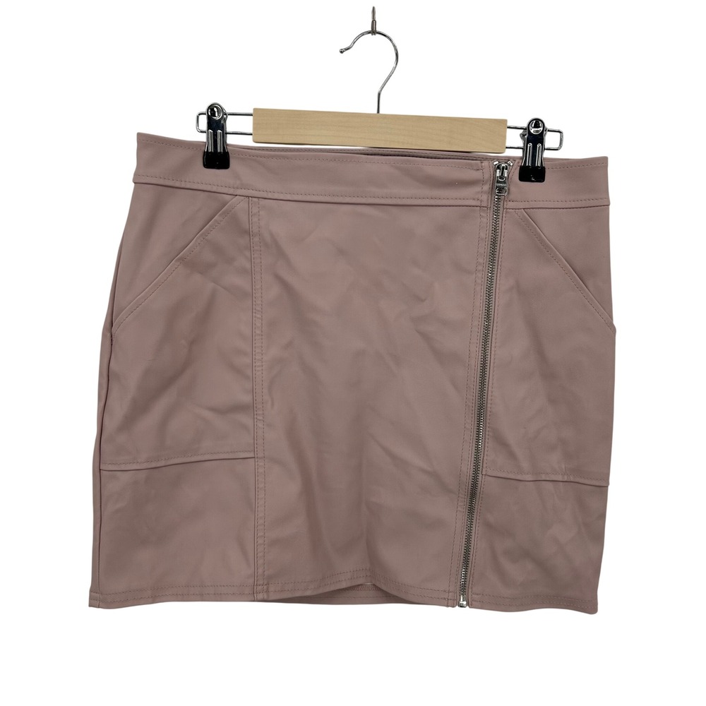 Express Womens Dusty Rose Pink‎ Faux Leather Moto Mini Skirt Size 10 Zip Front